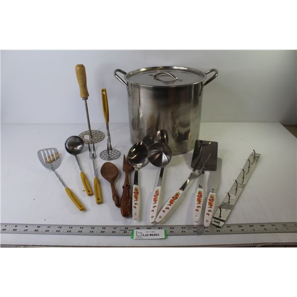 Stainless Steel Pot - Assortment of Kitchen Utensils