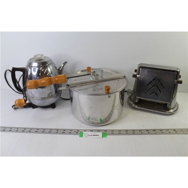 Stove Top Popcorn Popper - Vintage Kettle (no cord) - Vintage Toaster (as is)