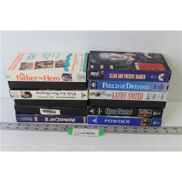 (12) VHS Tapes - Powder - Field of Dreams - Quiz Show - Cathy Smith - While You Were Sleeping