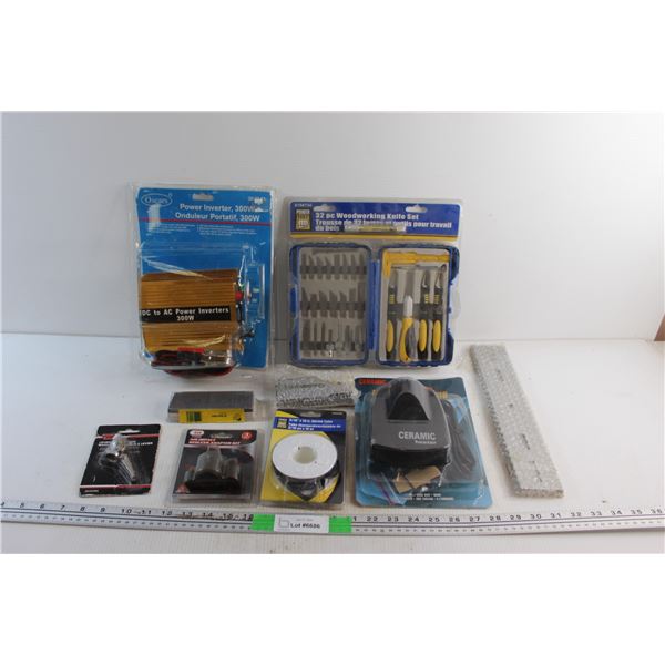 32 pc Woodworking Knife Set, DC to AC Power Inverters 300W, Shrink Tube, Ceramic Heater and Assorted
