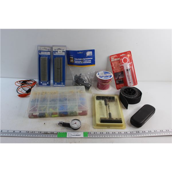 7 Way Vehicle End Connector, Electrical Connectors Set, Staples, Tire Pressure Gauge and Assorted It