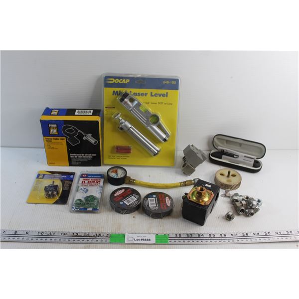 Mini Laser Level, Tractor Trailer Light Tester, Rubber O Ring Set, Electrical Tapes and Assorted Ite