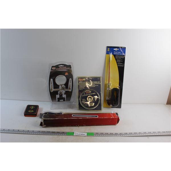 Metal Cut Off Wheel, File, Circuit Tester, Helping Hand Magnifier and Assorted Items