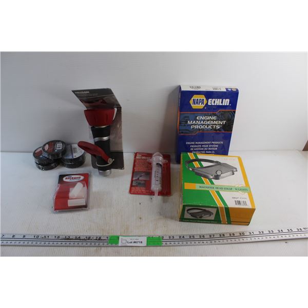 Electrical Tapes, Spring Bushing Kit, Twist Nozzle, 2 Cycle Motor Oil Mixing Tool and Assorted Items