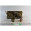 Brass Elephant Bookends, Brass Mortar & Pestle and Alberta Souvenir Mug