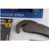Image 12 : Power Fist Pneumatic Scraper, 5 Outlet Power Strip, Pipe Wrench, Circuit Tester and Assorted Items