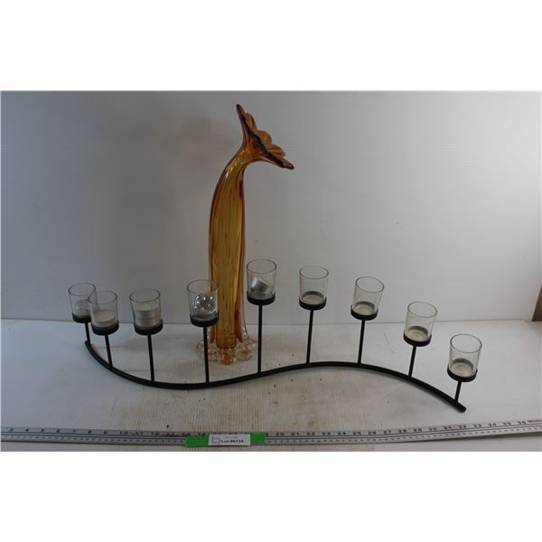 Amber Glass Vase and Candle Stand