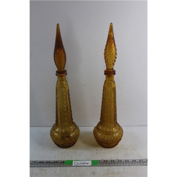 (2) Amber Glass Decanters