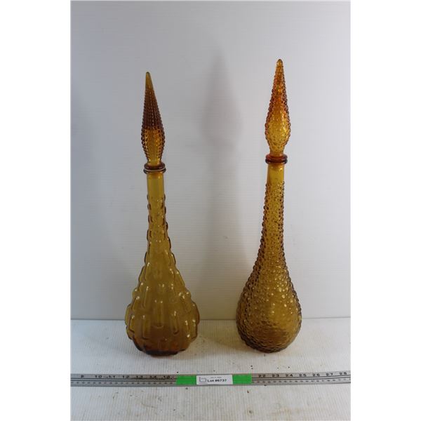 (2) Amber Glass Decanters