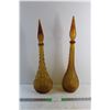 (2) Amber Glass Decanters