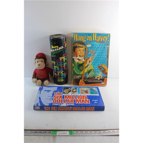 Curious George Plush Toy, Hang on Harvey, The Six Million Dollar Man and Ringa Majics Games