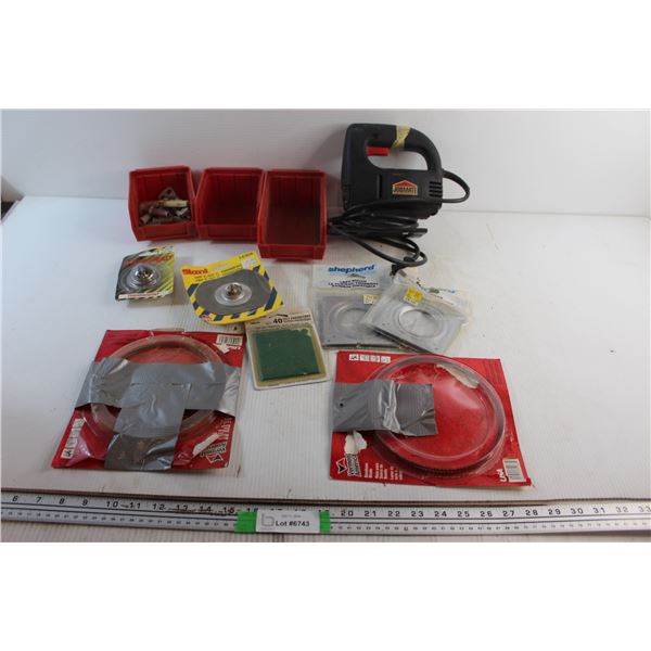 Hardware Trays, Thermostats, Jobmate Jigsaw, Bandsaw Blades and Assorted Items