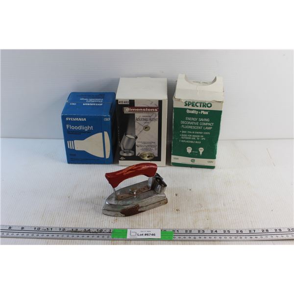 Floodlight, Halogen Adjustable Light, Energy Saving Fluorescent Lamp - As Is and Vintage Electric Ir
