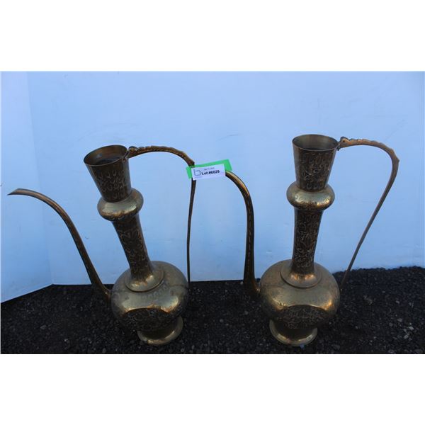** (2) Brass Pitcher Floor Vases - 22"Tall