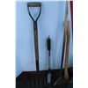 Image 2 : ** Broom, (2) Rack Heads, Floor Scraper, Small Garden Shovel, & Potato Shovel & Axe