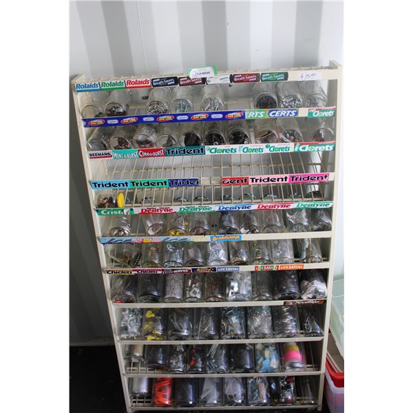 ** Confectionary Rack on Wheels w/ Jars of Hardware - Various - 51" x 30' x 16"