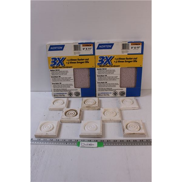(2) Norton 100 Grit Sandpaper Packages - NIB & (8) Corner Trim Accent Pieces