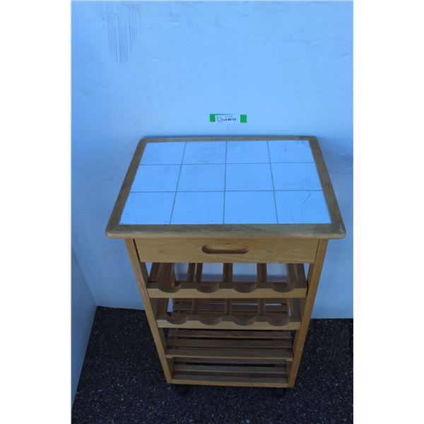 ***Wooden Wheeled Wine Cart - 19" x 15" x 33" Tall - as is