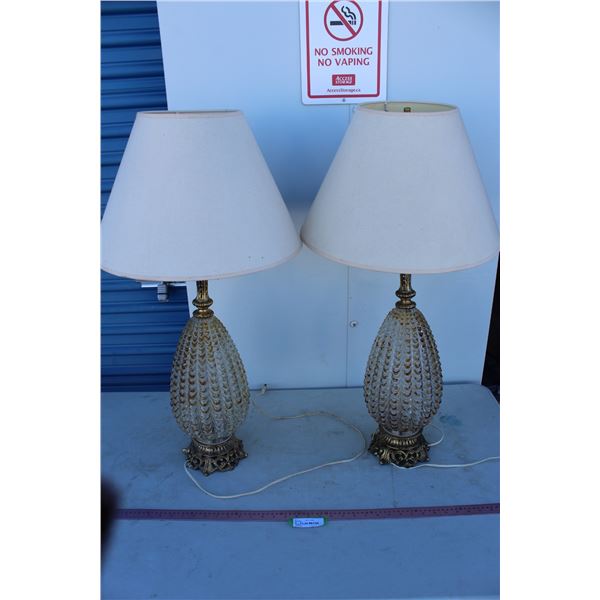 ***(2) Vintage Regency Glass & Brass Lamps - 32.5" Tall
