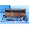 Image 1 : ***Wooden Carpenter's Tool Box w/Contents (Wood Plane, Rasps, Saw, Measuring Tape, Misc.)