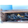 Image 5 : ***Wooden Carpenter's Tool Box w/Contents (Wood Plane, Rasps, Saw, Measuring Tape, Misc.)
