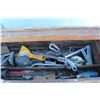Image 6 : ***Wooden Carpenter's Tool Box w/Contents (Wood Plane, Rasps, Saw, Measuring Tape, Misc.)