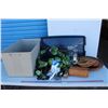 Image 1 : ***Storage Tote w/ Wicker Items, Faux Ivy Plant, Glass Vases, Water Pic Flosser, Telephones, Misc.
