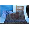 Image 1 : ***Wicker Stand - 18" x 6" x 17" Tall & Assorted Bed Sheets (Some Staining) & Hallway Rug - Some Wea