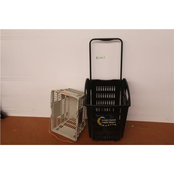 *Plastic Basket w/Handle & Wheels - Plastic Carry Basket
