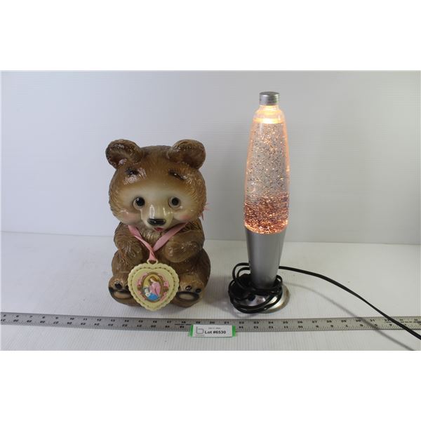 Teddy Bear Coin Bank - Sparkle Lava Lamp (missing top cap)