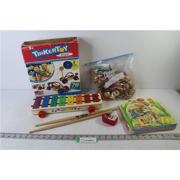Peter Cotton Tail's Story Picture Book - Tinker Toys - Fisher Price Xylophone w/Americans Classic Dr