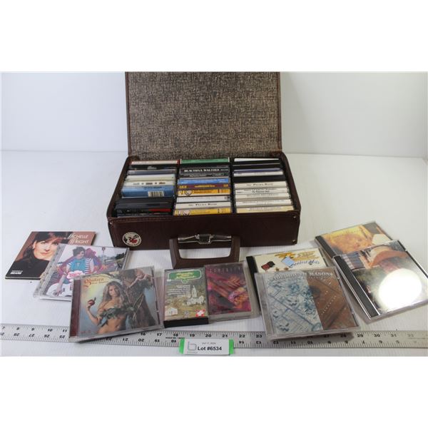 Cassette Case w/ 34 Cassette Tapes - Country - Waltzes - Polka - (7) CDs - ZZ Top - Wide Mouth Mason