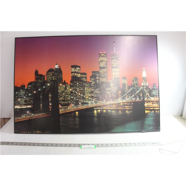 *Lit Picture of New York City Sky Line - w/World Trade Center (36" x 24" damage on edge)