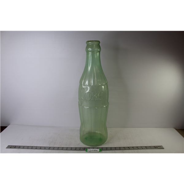 Green Plastic Coke Bottle (23"t x 7"w - is badly cracked)