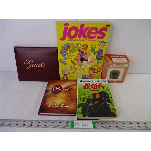 Jokes Book, Westclox Clock, Guest Book, The Secret and Black Beauty Book