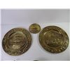Image 2 : (3) Stamped Metal Tin Plates with Ships, Swimming Swans Brass Pedestal Footed Bowl,(2) Brass Candle 