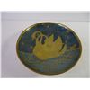 Image 3 : (3) Stamped Metal Tin Plates with Ships, Swimming Swans Brass Pedestal Footed Bowl,(2) Brass Candle 