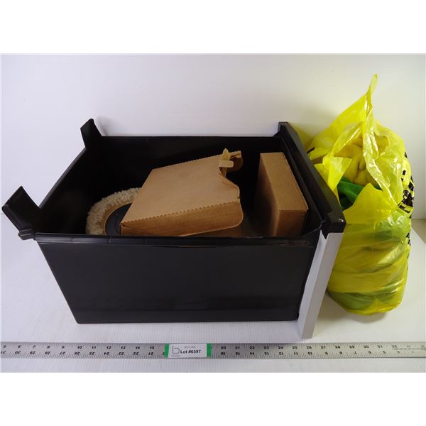 Container full of Polishing Cloths and Buffing Bonnets