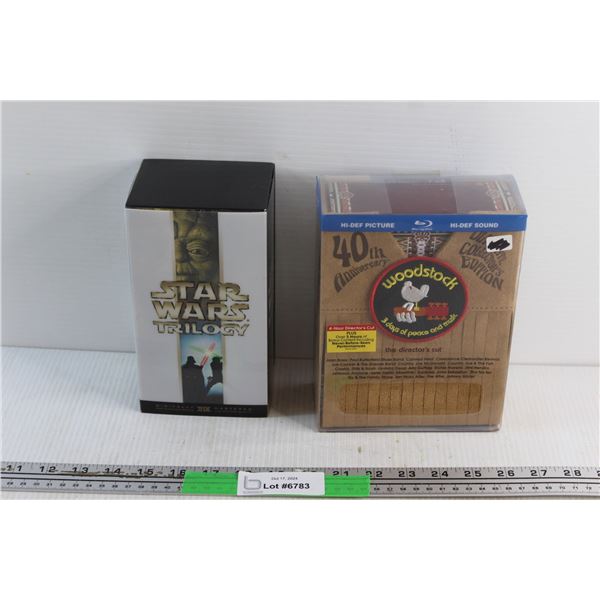 Star Wars Trilogy VHSs and Blue Ray 40th Anniversary Woodstock Ultimate Collectors Edition Movies