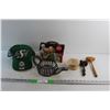 Coca Cola Lunch Box, Saskatchewan Roughriders Cap, Judges Hammer, Kettle Ornament and Assorted Items