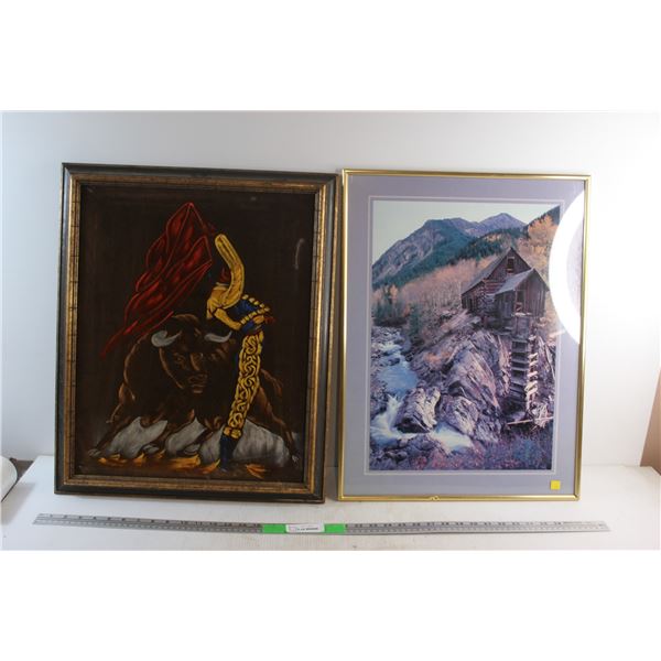 Framed Wilderness View Print and Framed Velvet Matador Painting