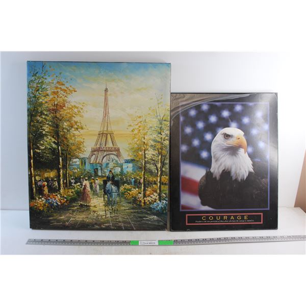 Eiffel Tower Painting 24'' x 20 and American Eagle Print 20'' x 16''