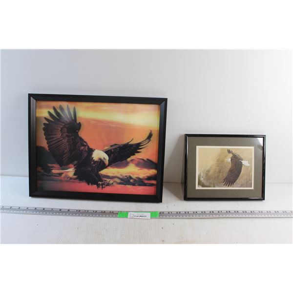 Framed Holographic Eagle Picture 17'' x 13'' and Framed Eagle Print 10'' x 8''