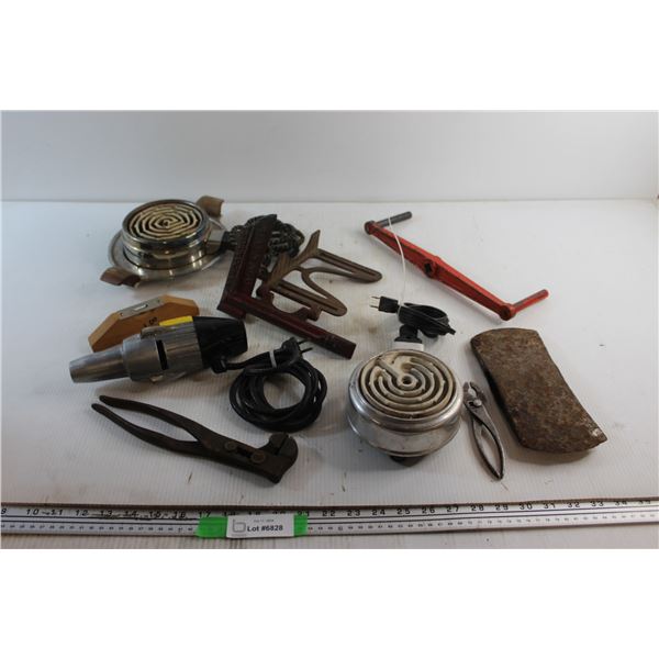 Heating Bases, Axe Head, Electric Screwdriver, Lock Jaw Pliers and Misc.