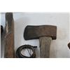 Image 4 : Come Along Winch, Axe, Metal File, Vintage Iron Base, Wall Decor and Misc.