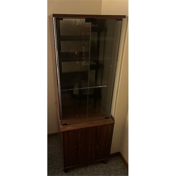 Vintage Stereo Cabinet - Rolling Stereo Cabinet - vertical style; glass and wood doors.