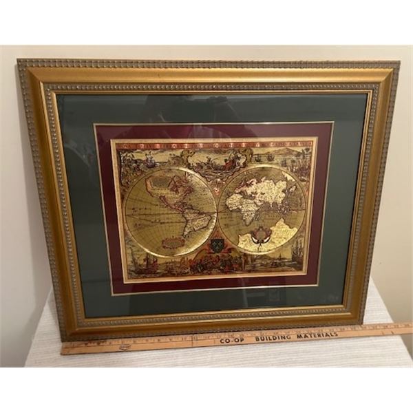 "Nova Totivs Terrarvm Orbis Geographica Tabvla" Gold Foiled World Map - 26.5" x 22.5"