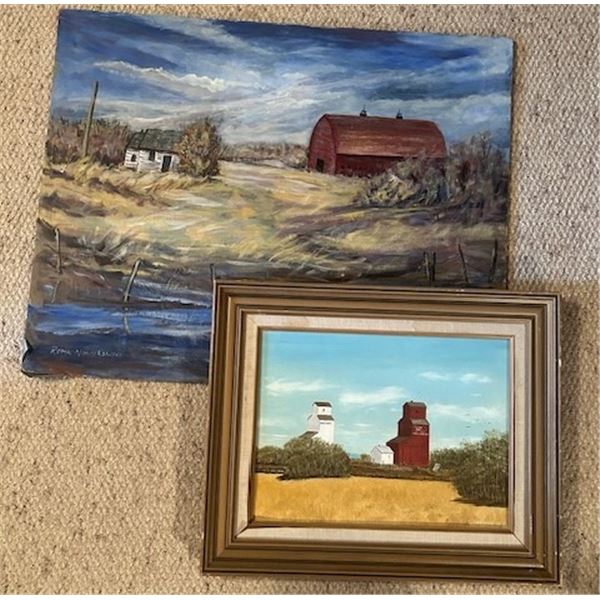(2) Prairie Prints - artist Roma Nowakowski (farmyard) unframed -  24" x 30" - Elevators - framed pr