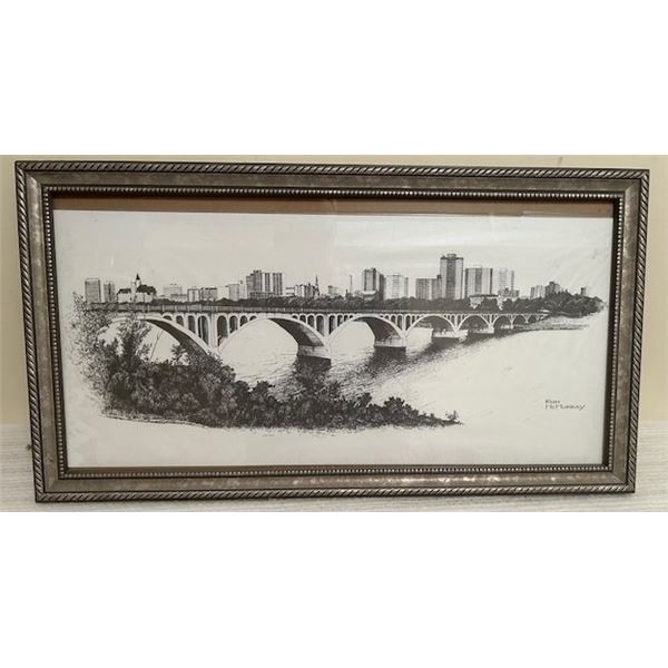 (2) Saskatoon Pictures - Saskatoon framed sketch artist Ron McMurray  21.5" x 12" - (1965) "Saskatoo