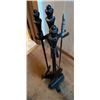 Image 2 : Fireplace Tools - cast iron accessories (Brush, Shovel, Poker) on cast stand, as well as sturdy log